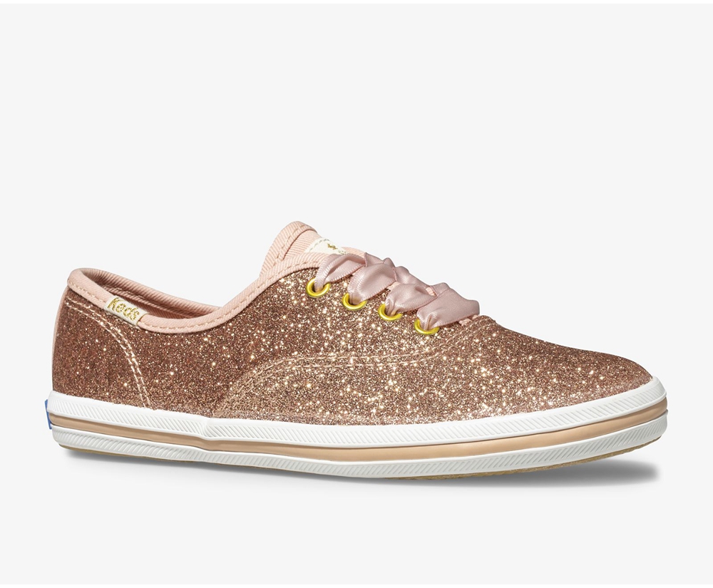 Basket Keds Enfant Rose Doré - Kate Spade New York Champion Glitter - 283-IGZYMR